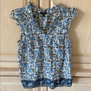Talbots Blue and White Floral Blouse